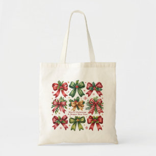 Coquette Bow Christmas Santa Vintage Xmas Holiday Tote Bag