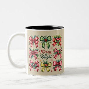 Coquette Bow Christmas  Santa Vintage Xmas Two-Tone Coffee Mug