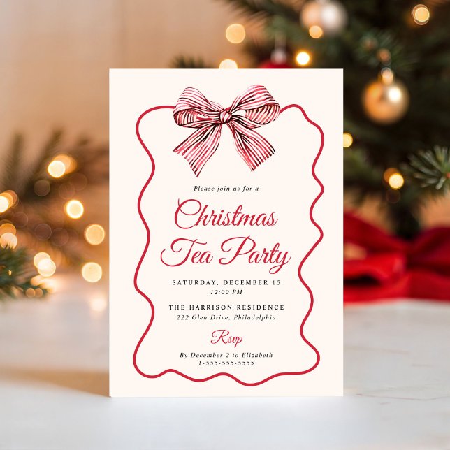 Coquette Bow Christmas Tea Party Invitation (Coquette Bow Christmas Tea Party Invitation)