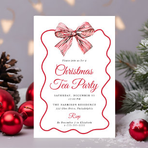 Coquette Bow Christmas Tea Party Invitation