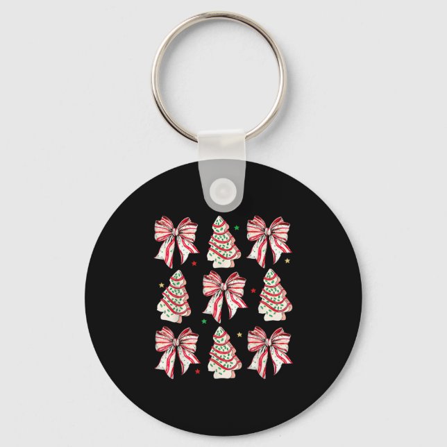 Coquette Bow Christmas Tree Cakes Xmas Family Paja Key Ring (Front)