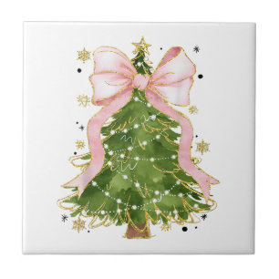 Coquette Bow Christmas Tree Holiday Girly Outfit W Ceramic Tile