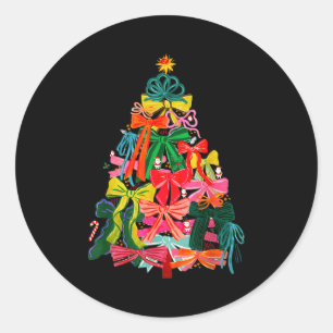 Coquette Bow Christmas Tree Preppy Christmas Girly Classic Round Sticker