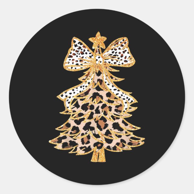Coquette Bow Christmas Tree Xmas Holiday Girl Wome Classic Round Sticker (Front)