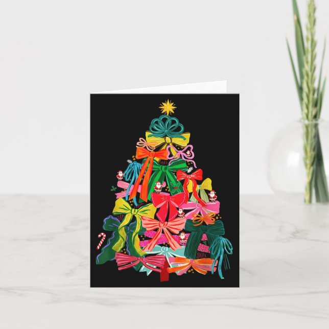 Coquette Bow Christmas Tree Xmas Holiday Girly Out Card (Front)