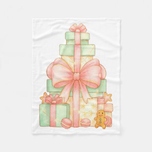 Coquette Bow Christmas Tree Xmas Holiday Girly Out Fleece Blanket