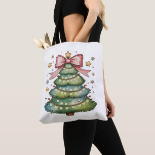 Coquette Bow Christmas Tree Xmas Holiday Girly Tote Bag