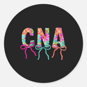 Coquette Bow Cna Nurse Summer Tropical Flowers Alo Classic Round Sticker