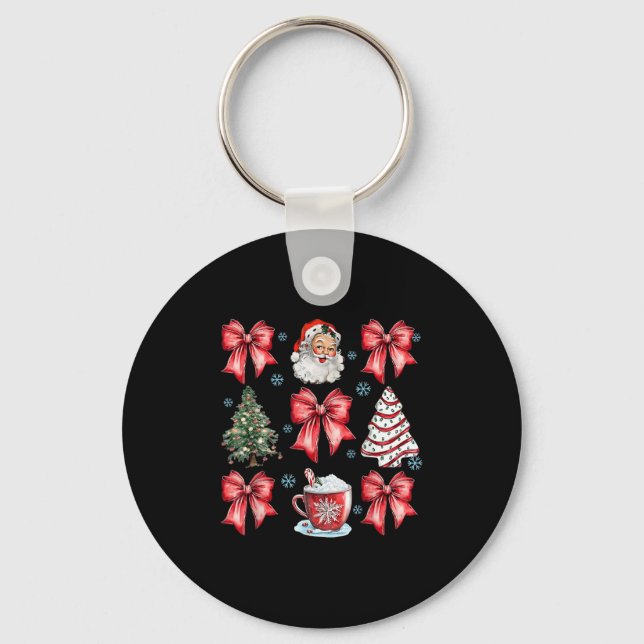 Coquette Bow Cocoa Santa Christmas Xmas Tree Pajam Key Ring (Front)