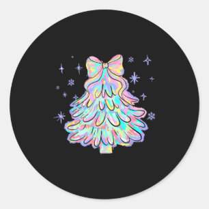 Coquette Bow Colorful Christmas Tree Merry Xmas Gi Classic Round Sticker