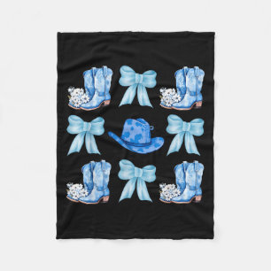 Coquette Bow Cowgirl Boots Blue Bows Hat Western R Fleece Blanket
