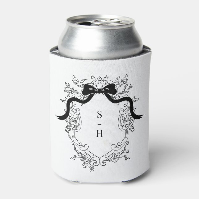 Coquette Bow Crest Monogram French Wedding Favour Can Cooler (Can Front)