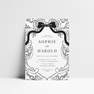 Coquette Bow Crest Monogram Wedding Invitation