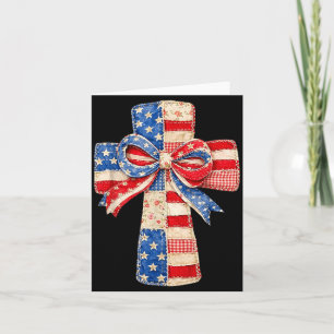 Coquette Bow Cross Patchwork Flag Faith Jesus Card