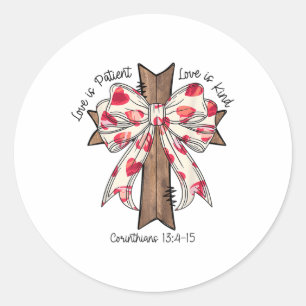 Coquette Bow Cross Valentines Day Jesus Bible Vers Classic Round Sticker