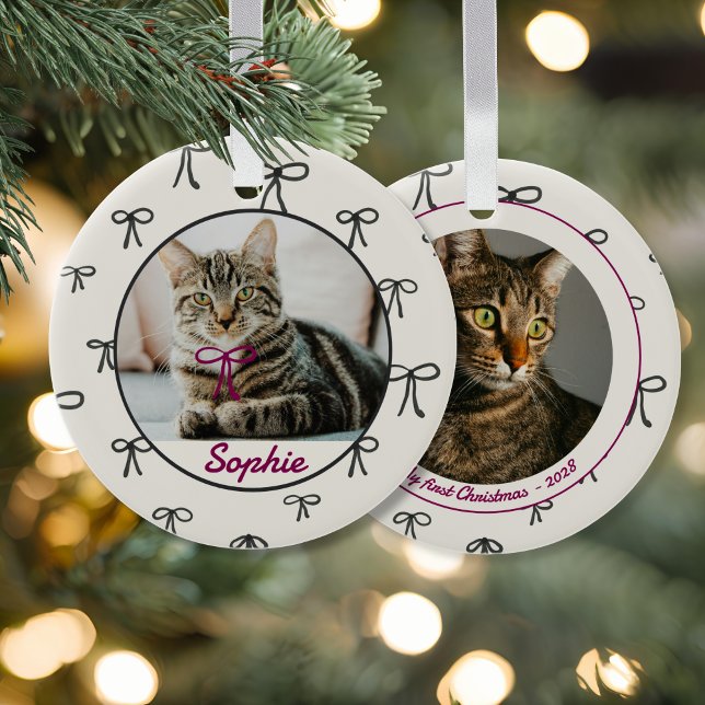 Coquette Bow Custom Pet Ornament with Photo (Creator Uploaded)