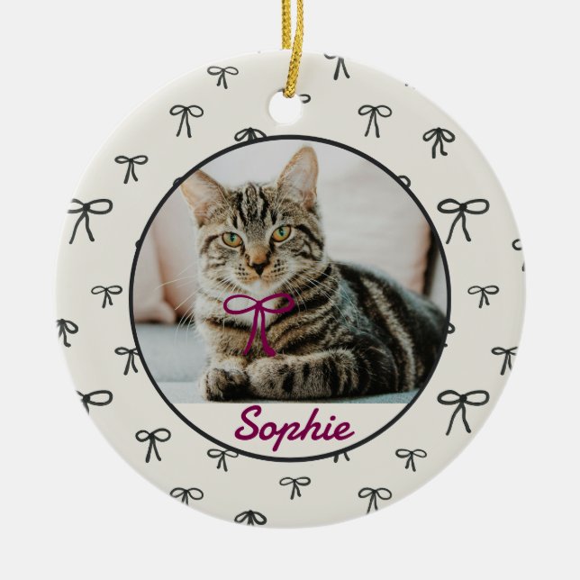 Coquette Bow Custom Pet Ornament with Photo (Front)