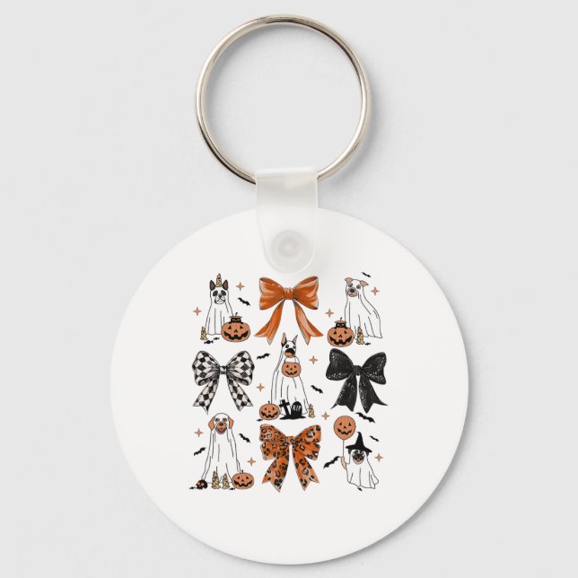 Coquette Bow Cute Ghost Dogs Halloween Pumpkin Spo Key Ring (Front)