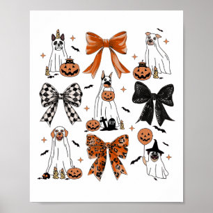 Coquette Bow Cute Ghost Dogs Halloween Pumpkin Spo Poster