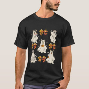 Coquette Bow Cute Ghost Dogs Halloween Pumpkin Spo T-Shirt