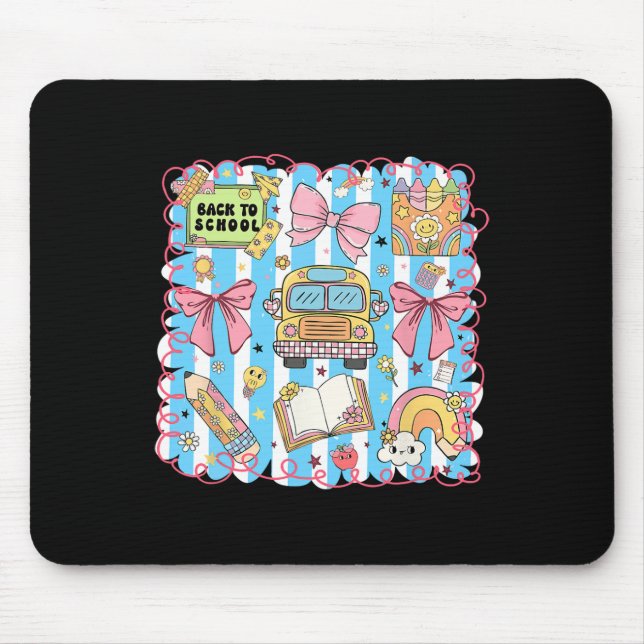 Coquette Bow Cute School Bus Girly Student Back To Mouse Pad (Front)