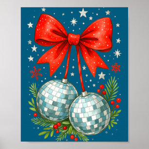 Coquette Bow Disco Ball Cherries, Girly Christmas  Poster
