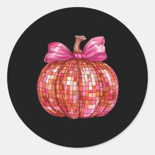 Coquette Bow Disco Ball Pumpkin Cute Girly Hallowe Classic Round Sticker