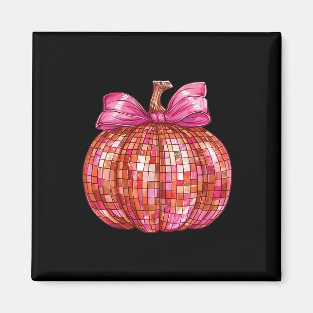 Coquette Bow Disco Ball Pumpkin Cute Girly Hallowe Magnet (Front)
