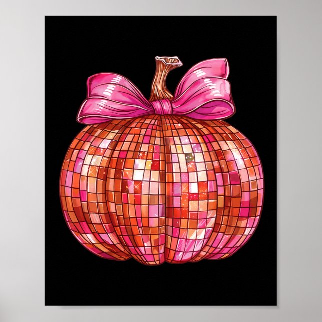 Coquette Bow Disco Ball Pumpkin Cute Girly Hallowe Poster (Front)