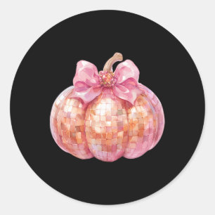 Coquette Bow Disco Pumpkin Fall Autumn Funny Hallo Classic Round Sticker