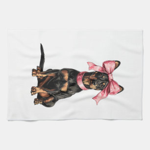 Coquette Bow Doberman Dog Mom Girl Pink Tea Towel