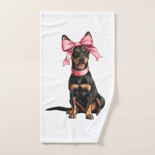 Coquette Bow Doberman Dog Mum Girl Pink Hand Towel