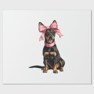 Coquette Bow Doberman Dog Mum Girl Pink Wrapping Paper
