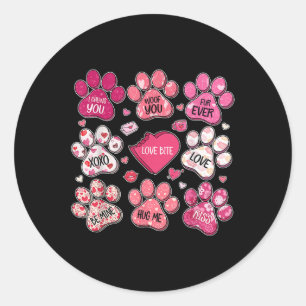 Coquette Bow Dog Paw Print Heart Valentine Dog Mum Classic Round Sticker