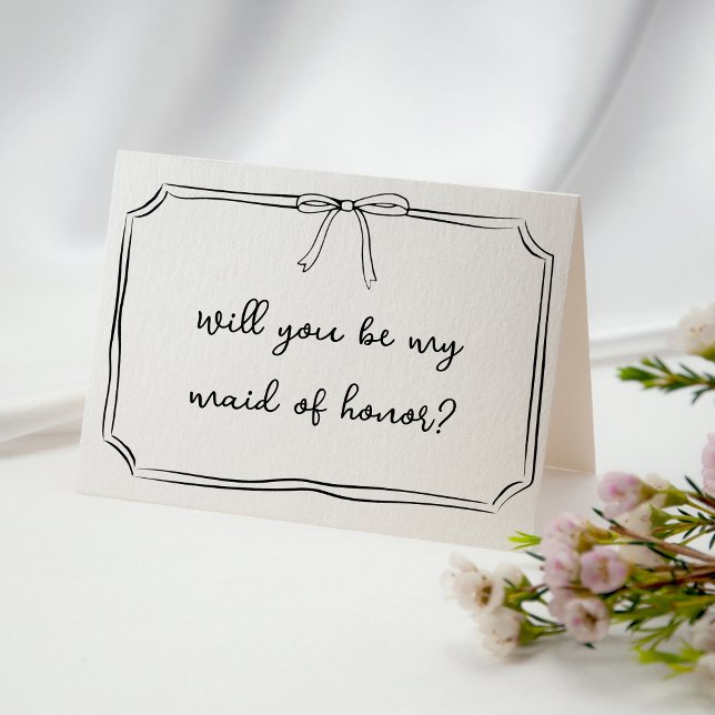 Coquette Bow Drawing Maid of Honour Proposal Card (Creator Uploaded)