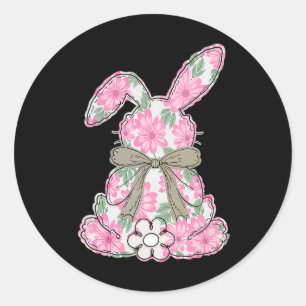 Coquette Bow Easter Bunny Spring Florals Women Tee Classic Round Sticker