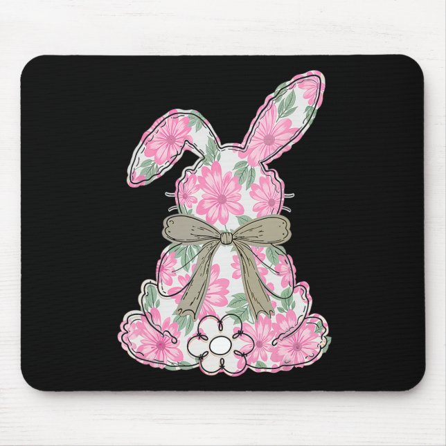 Coquette Bow Easter Bunny Spring Florals Women Tee Mouse Pad (Front)
