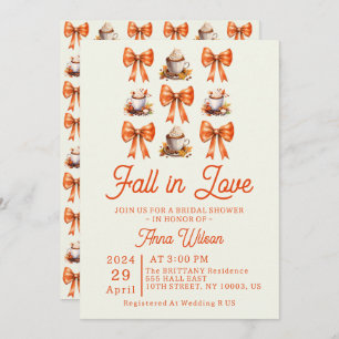Coquette bow fall in Love Coffee Orange Editable  Invitation