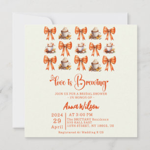 Coquette bow fall Love Is Brewing Coffee Orange Invitation