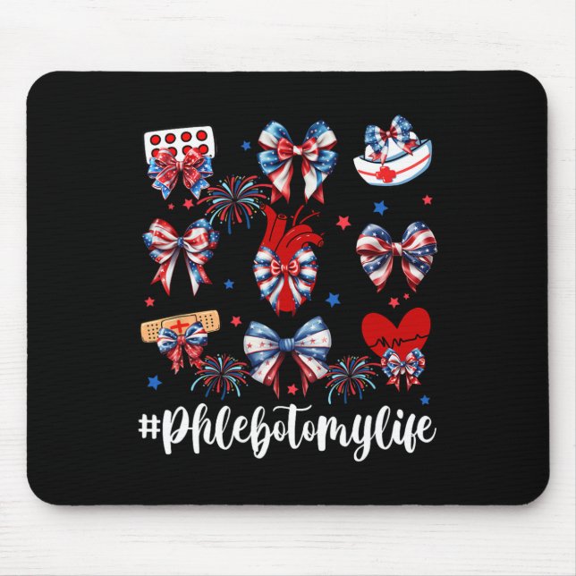 Coquette Bow Fireworks Phlebotomy Happy 4th Of Jul Mouse Pad (Front)