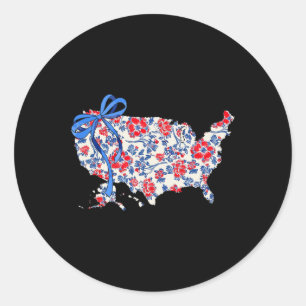 Coquette Bow Floral America Map 4th Of July Indepe Classic Round Sticker
