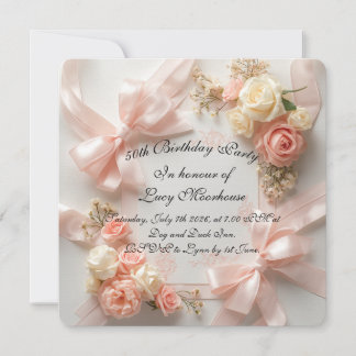 Coquette Bow Floral Birthday Romantic Pastel Party Card