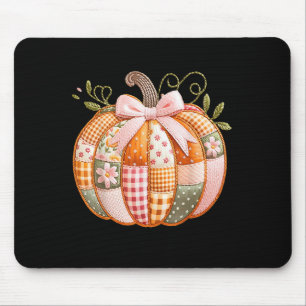 Coquette Bow Floral Patchwork Pumpkin Thanksgiving Mouse Pad