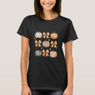 Coquette Bow Floral Pumpkin Thanksgiving Rustic Fa T-Shirt