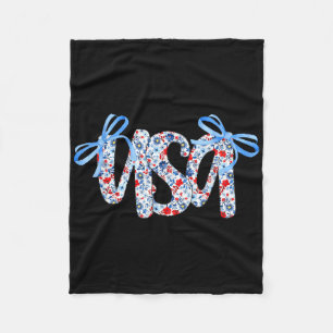 Coquette Bow Floral Usa Flag 4th Of July Girly Pat Fleece Blanket
