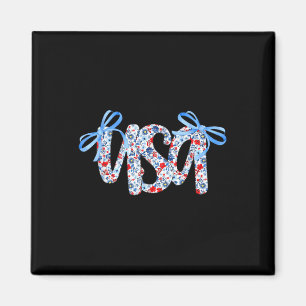 Coquette Bow Floral Usa Flag 4th Of July Girly Pat Magnet