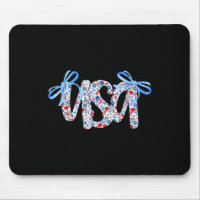 Coquette Bow Floral Usa Flag 4th Of July Girly Pat