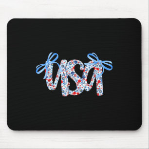 Coquette Bow Floral Usa Flag 4th Of July Girly Pat Mouse Pad