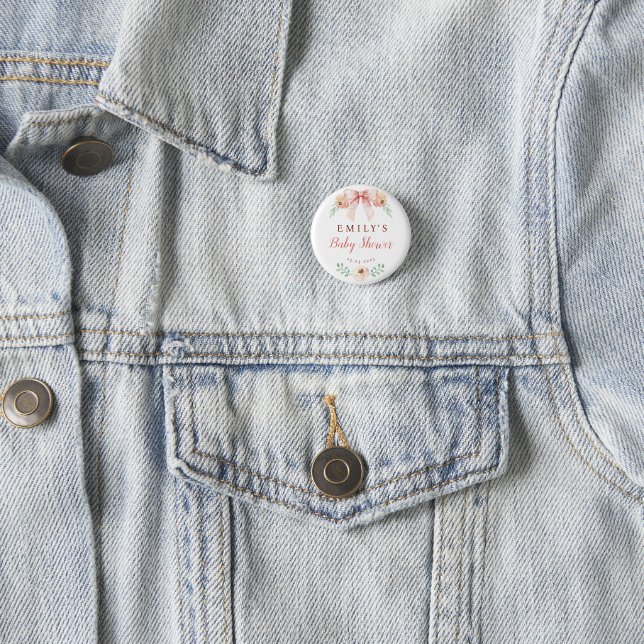 Coquette bow Florals Baby Shower 3 Cm Round Badge (In Situ)