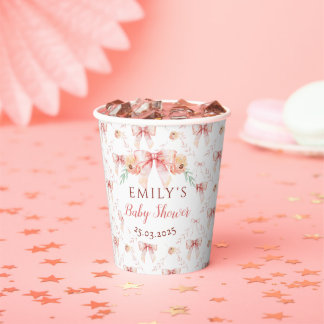 Coquette bow Florals Baby Shower Paper Cups